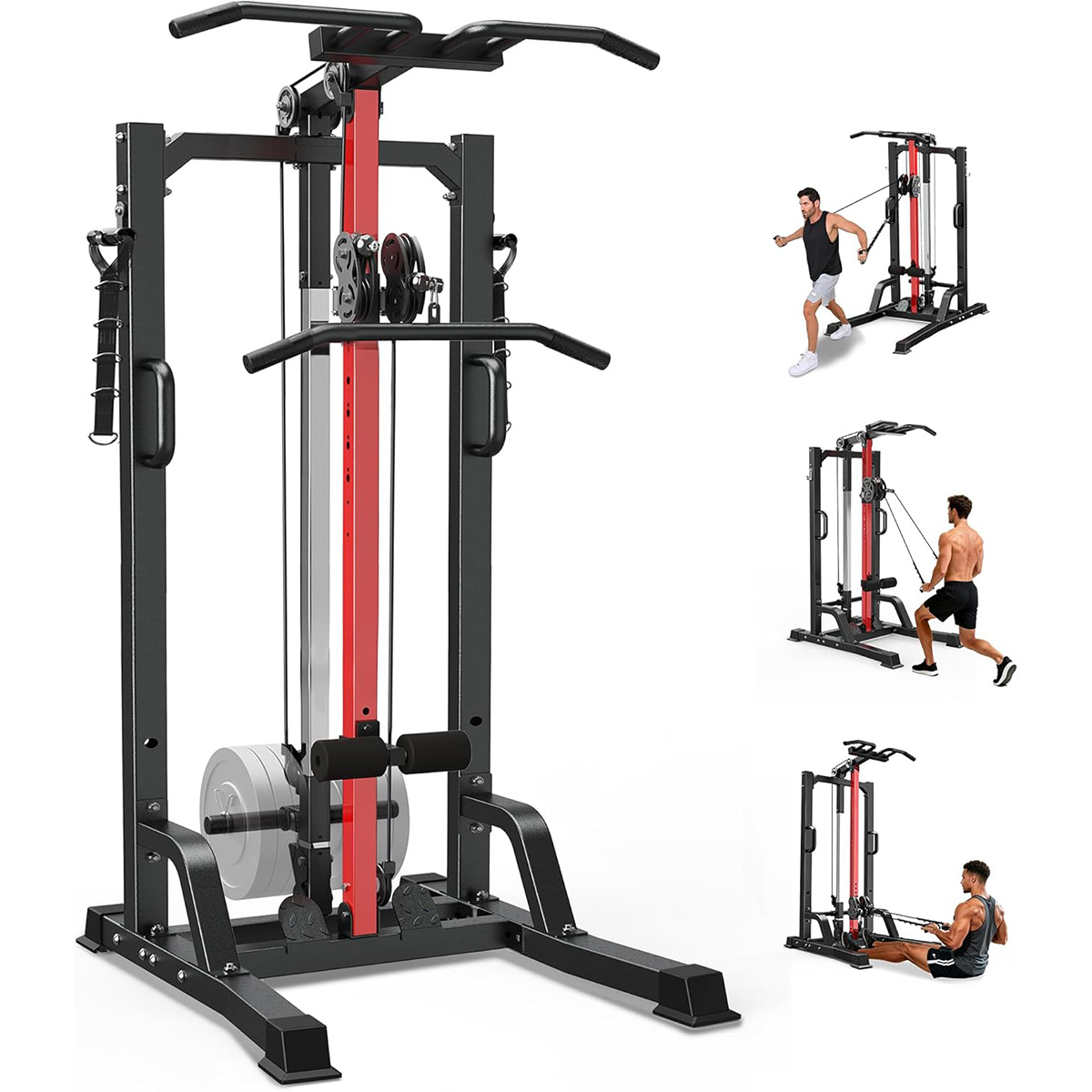 Home Gym Rowing Machine - Poobooホームジムマシン - ハイ/ロープーリーシステム（ラットプルダウン、ローイング＆バックワークアウト用）、レッグサポート付き | ホームジム用オールインワン筋力トレーニング機器
