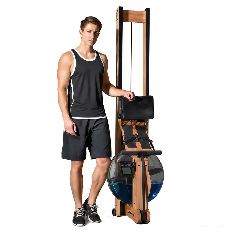 Home Gym Rowing Machine - 調整可能な木製ウォーターローイングマシン、輸入無垢材ホームジム有酸素フィットネス機器、LEDディスプレイ付き抵抗調整機能搭載