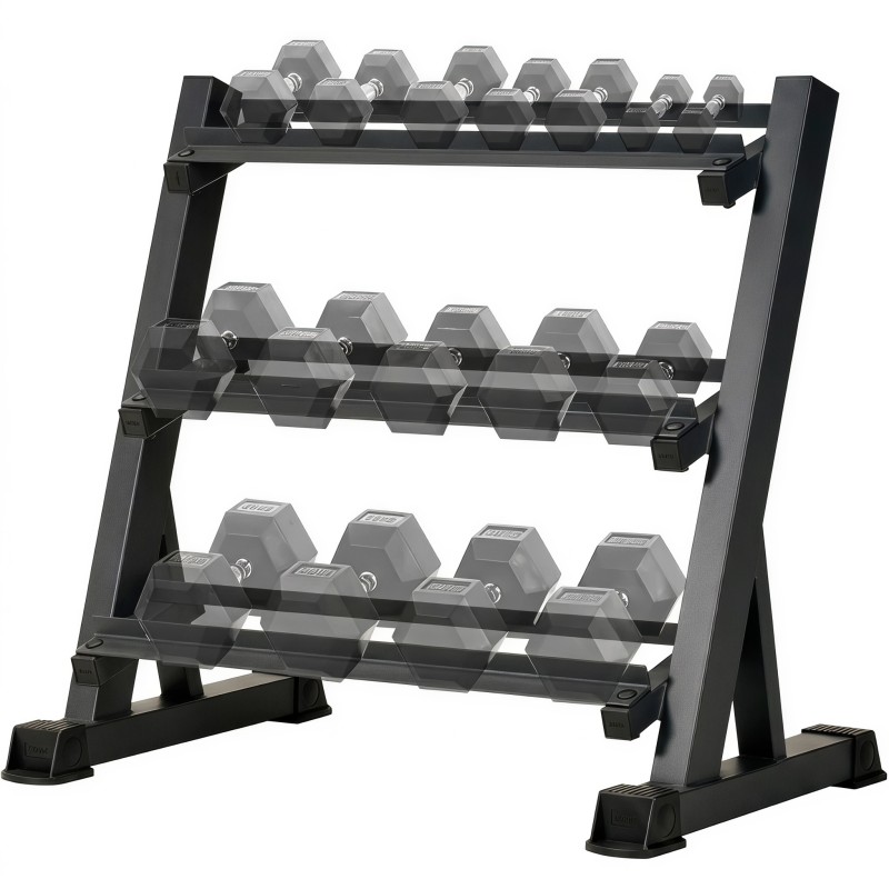 Home Gym Floor - 3段調節可能なダンベルラック（35.4インチ/90cm）、1000LBS耐荷重スチール製ジム収納スタンド、防錆パウダーコーティングと床保護フィート付き、家庭用/業務用フィットネス向け