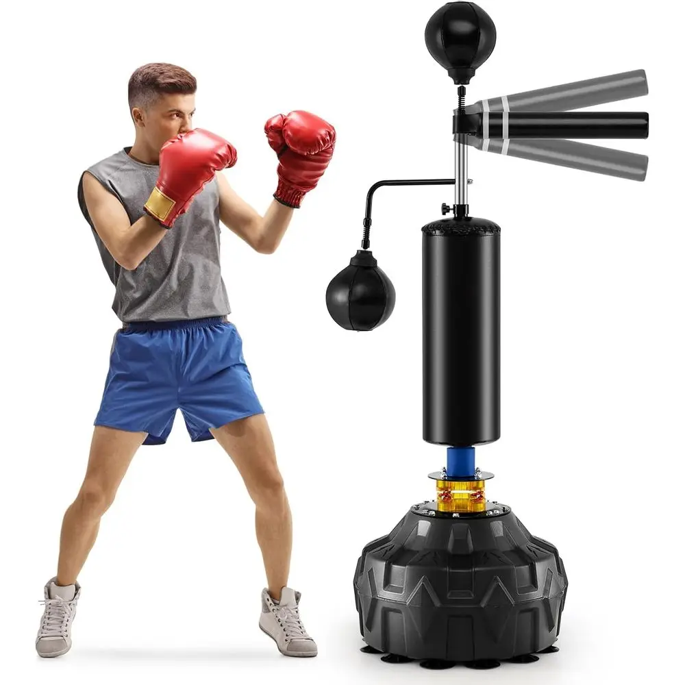 Speed Bag Boxing - 高さ調節可能なリバウンド式ボクシングバッグ（スピードボール2個付き）、キックボクシング、MMA、ムエタイトレーニング用スイベルバー