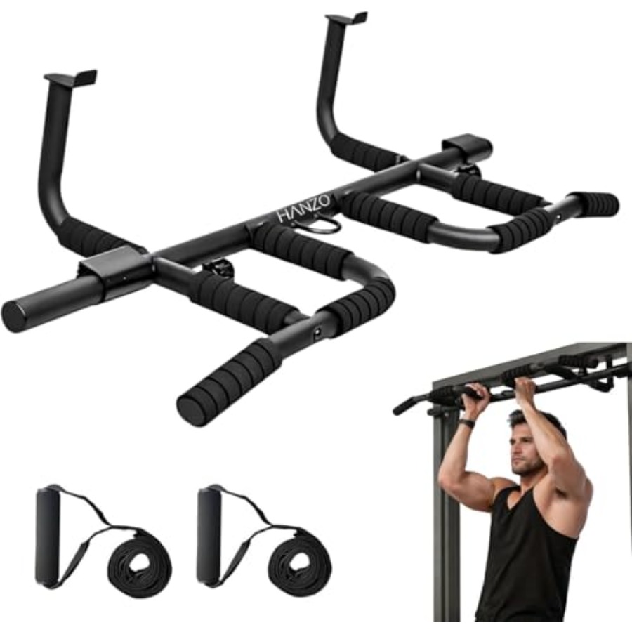 Home Gym Setup - ドア枠懸垂バー セット サスペンションストラップ付き マルチグリップ チンニングバー ホームジム用