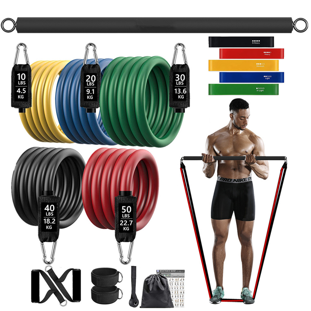 Home Gym Setup - 150ポンド フィットネス戦利品抵抗弾性バンドワークアウト トレーニング用 ホームエクササイズ スポーツジム ダンベルハーネスセット