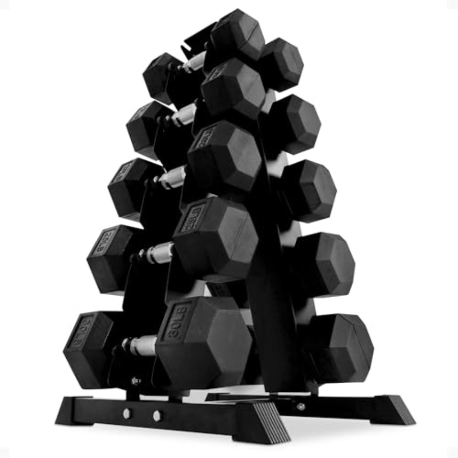 ラバーコーティング六角ダンベルセット、Aフレームラック付き、 - Home Gym Body Solid のレビューと価格