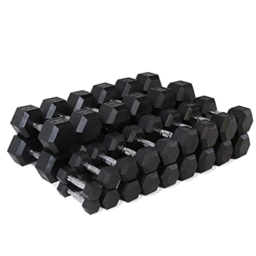 ゴムコーティングされたソリッドスチール鋳鉄六角ダンベル（黒） - Home Gym Body Solid のレビューと価格
