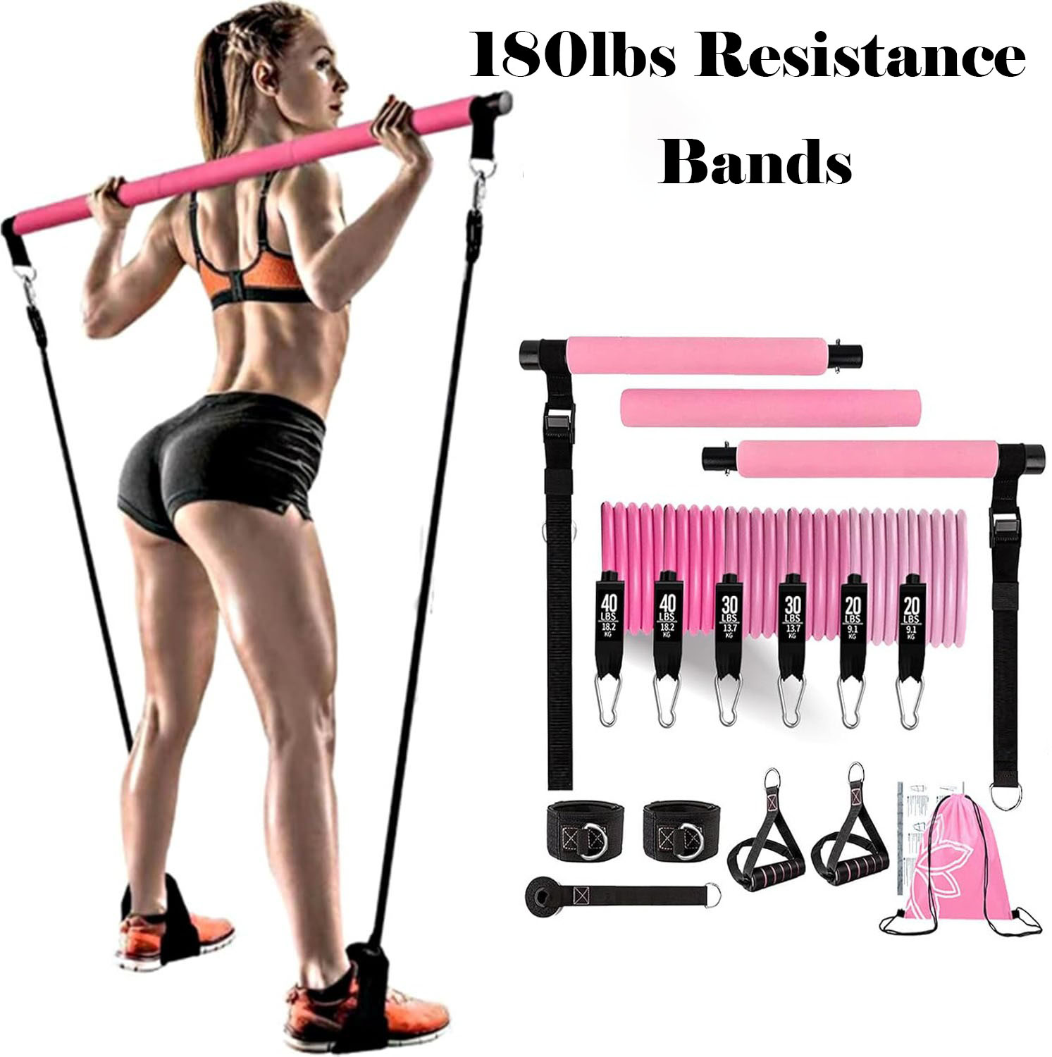 180ポンドの抵抗バンドと調節可能なピラティスバー付き、持ち - Home Gym Full Setup のレビューと価格
