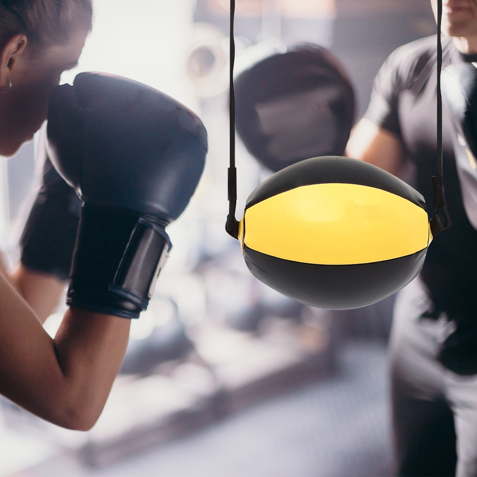 両端スピードボールポータブルボクシングバッグ黒黄色パンチング - Speed Bag Boxing のレビューと価格
